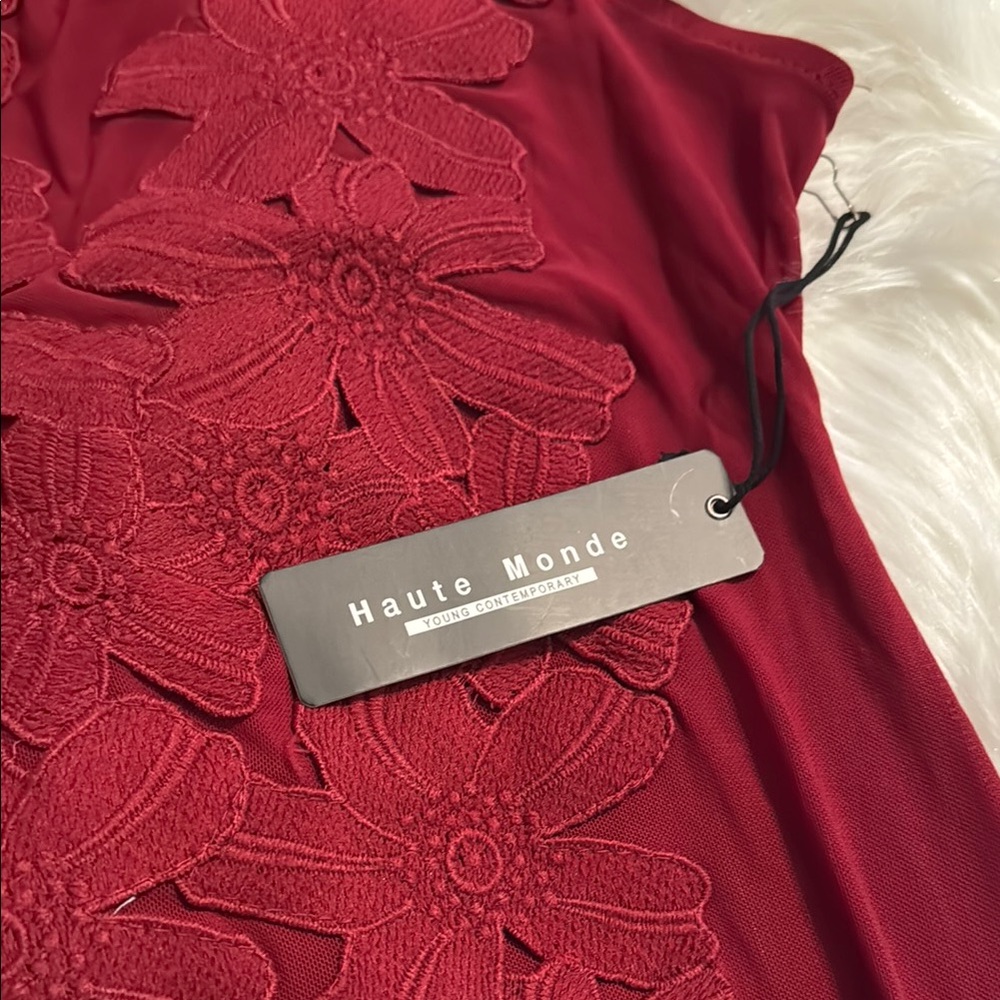 Haute Monde NWT L BURGUNDY LACE FLOWER APPLIQUÉ MESH SEXY BODYSUIT - Picture 6 of 8